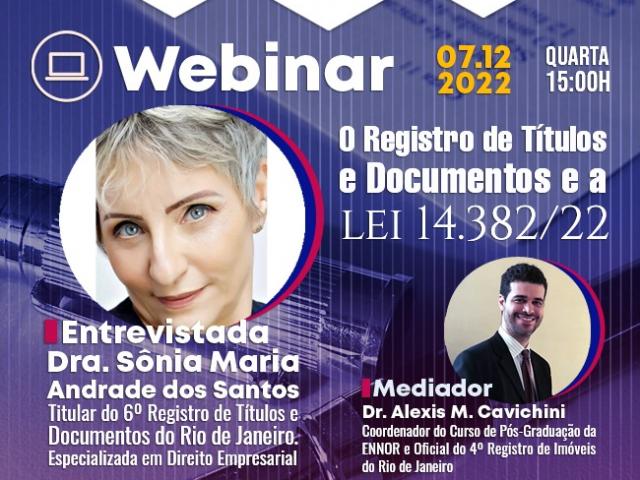 ENNOR - webinar gratuito sobre o Registro de Títulos e Documentos e a Lei 14.382/2022