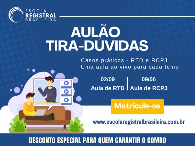 Escola Registral Brasileira lança aulões ao vivo para sanar dúvidas de RTD e RCPJ 