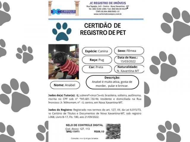 Cartório do 1º Ofício de Nova Xavantina realiza seu primeiro registro de pet