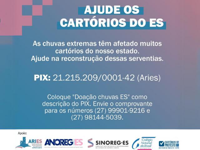 Entidades notariais e registrais capixabas se unem para auxiliar cartórios afetados pelas fortes chuvas